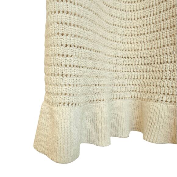 Anthropologie Cream Pointelle Crochet Mini Dress with Ruffles - Picture 6 of 10